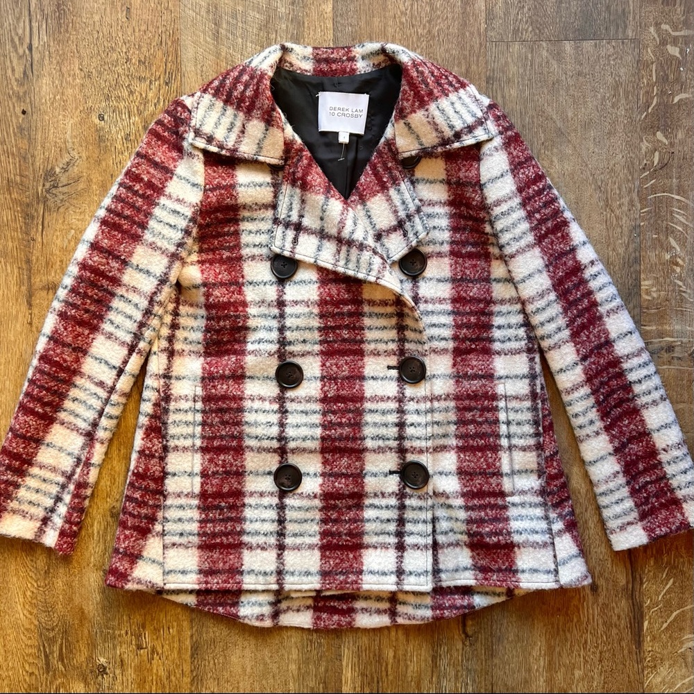Derek Lam 10 Crosby Plaid Wool Pea Coat